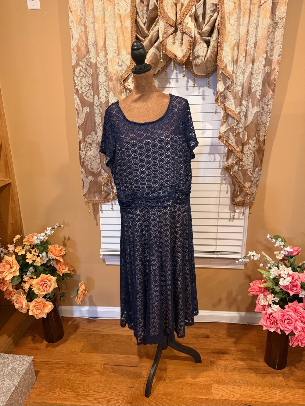 Perceptions NY Women's Navy Lace A-Line Dress US Siz XL
